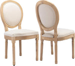 Load image into Gallery viewer, French Country Dining Chairs Set of 2, Beige Round Back Dining Chairs with Linen Upholstered Seat, Solid Wood Legs, Farmhouse Kitchen &amp; Dining Room Chairs, Sillas De Comedor (Beige, 2Pcs)