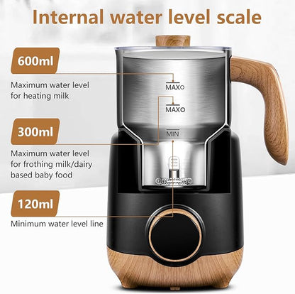 AMZCHEF 8-IN-1 Milk Frother and Steamer 550 Watts, 21 oz Split Stainless Steel Automatic Steamer, Milk's Warmer for Latte, Cappuccino, Hot and Cold Froth, Heated Milk, Hot Chocolate, Baby Food silver