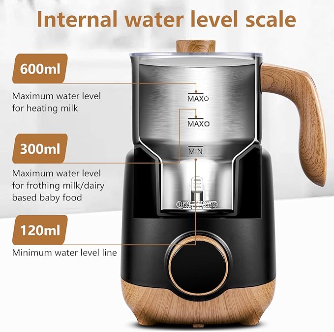 AMZCHEF 8-IN-1 Milk Frother and Steamer 21 oz, 550 Watts Split Stainless Steel Automatic Steamer, Milk's Warmer for Latte, Cappuccino, Hot Chocolate, Hot and Cold Froth, Heated Milk, Baby Food Silver