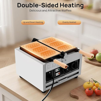 1.5kw Waffle Stick Making Machine, 14.76x12.99x10.04in Non-Stick Electric Waffles Maker, Stainless Steel Waffle Maker with 3 Honeycomb-Shaped Grids, 122-572℉, Double-Sided Heating, Timer(0-5min)