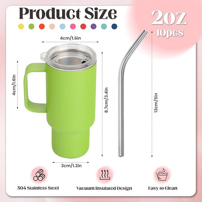 Cute Shot Glasses with Handle 2 oz, Mini Shot Tumbler with Lid and Straw, Kawaii Insulated Tumblers for Espresso Coffee Spirits Cute Stuff Funny Gifts, 10 Pack