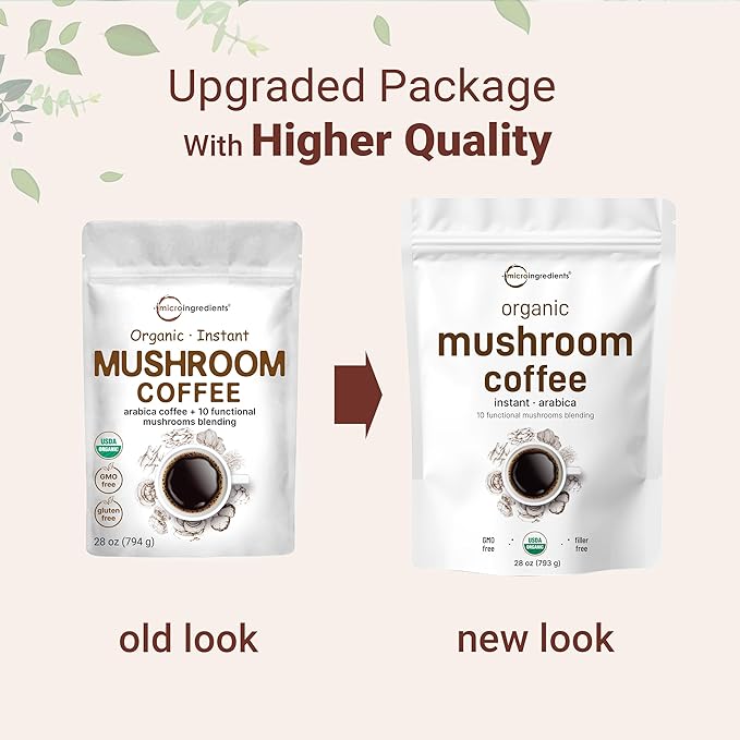 Organic Instant 10 in 1 Mushroom Coffee Powder, 28 Ounce (317 Servings) | Weight & Immune Support | Premium Arabica Coffee with Lion’s Mane, Chaga, Reishi,& More