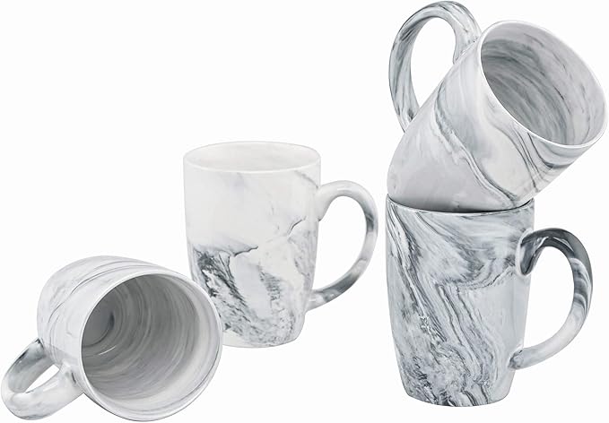 Culver 16-Ounce Palermo Ceramic Mug Set of 4 Marbleized (White and Black Olive)