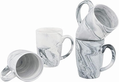 Culver 16-Ounce Palermo Ceramic Mug Set of 4 Marbleized (White and Black Olive)