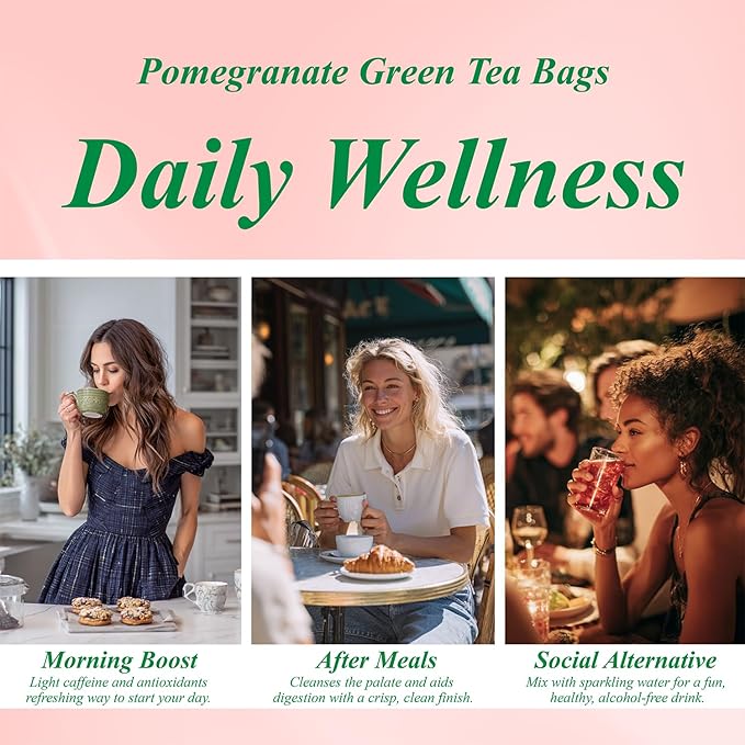WT WEETEE Pomegranate Green Tea Bags 100 Count, Made of Sencha Green Tea with Pomegranate Flavor, Hibiscus & More, Caffeinated Tea