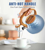 Load image into Gallery viewer, Stainless Steel Tea Kettle Blue, Teapot 3.2 Quart Whistling Tea Kettle, Tea Pots for Stove Top with Wood Pattern Handle, Gas Electric Applicable