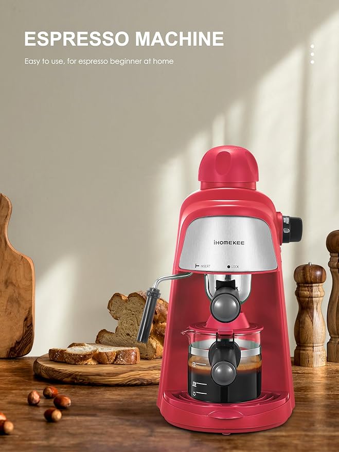 Espresso Machine, 3.5Bar Espresso and Cappuccino Machine with Fast Heating Function, 1-4 Cups Coffee Maker with Milk Frothing Function and Steam Wand (Red)