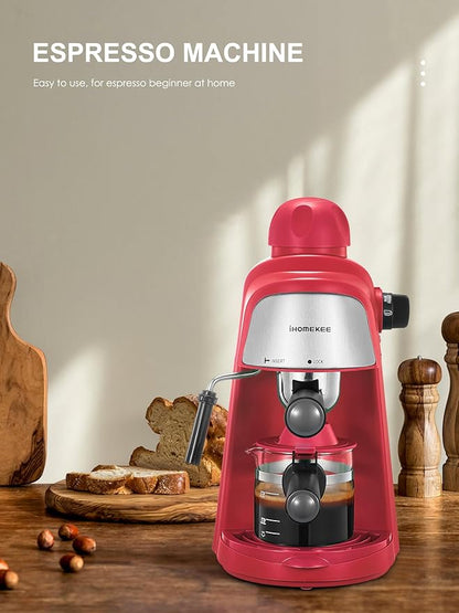Espresso Machine, 3.5Bar Espresso and Cappuccino Machine with Fast Heating Function, 1-4 Cups Coffee Maker with Milk Frothing Function and Steam Wand (Red)