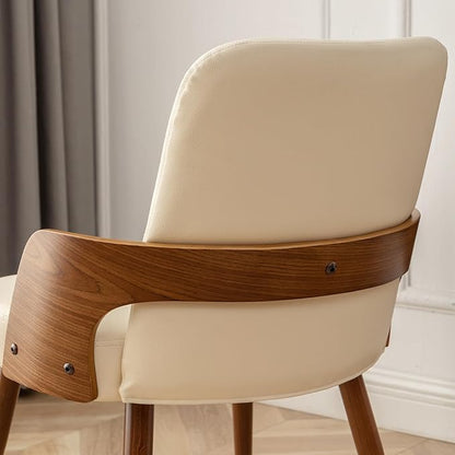 Dining Room Chairs Set of 2,Mid Century Modern Kitchen Chair,Upholstered Faux Leather Accent Chairs,Metal Legs Wooden Desk Chair,Armless and No Wheels for Kitchen Dining,Beige PU