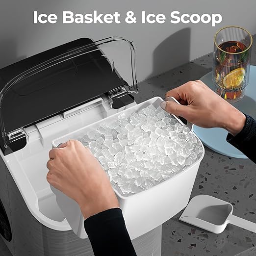 Nugget Ice Maker Countertop, 35.5Lbs/24Hrs Chewable Sonic Ice Machine with Self-Cleaning, Handle, Water Tank, Quiet Operation & Portable Pellet Ice Maker for Home, Office, Kitchen, Bar, Silver