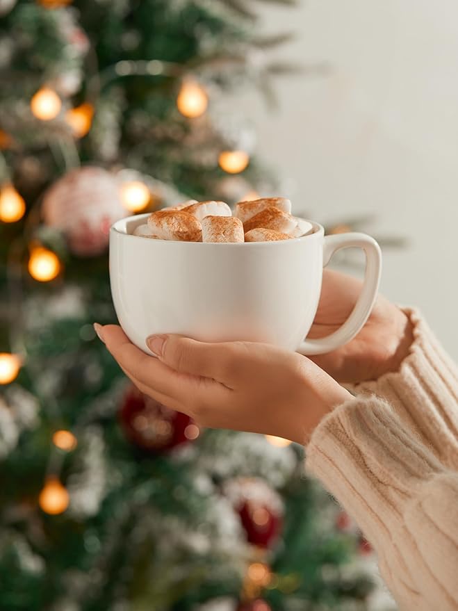 Teocera 16oz Large Coffee Mugs Set of 4 - Thick White Porcelain Cups for Cappuccino, Latte, Tea & Hot Chocolate - Dishwasher Safe Ceramic with Comfort Grip Handles