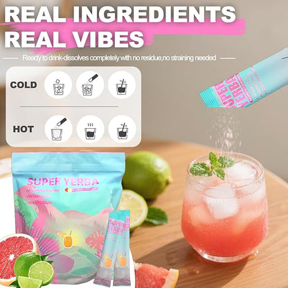 Super Yerba Mate Instant Powder Variety Pack - Citrus, Lemon & Grapefruit Flavors | 30 Servings Each | Energy Boost, Mental Clarity, Gut Health & Satiety | Prebiotics, Probiotics, Hot & Cold Brew, Portable (Grapefruit)