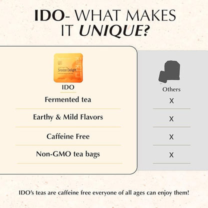 IDO TEA Snooze Delight Good Night Tea | Organic Herbal Bedtime & Calming Caffeine Free Tea with Jeju Dwarf Bamboo & Red Polygoni Root (30 Tea Bags)