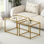 Load image into Gallery viewer, VILAWLENCE Coffee Table Set of 2, Modern Gold Glass Side Table, Metal Frame Square End Table, Center Tables, Nesting Coffee Table for Living Room, Bedroom and Small Spaces, 23.6in