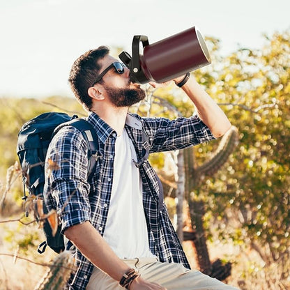 Half Gallon Water Bottle Insulated(Cold for 48 Hrs),BPA Free&Leak Proof,64oz Stainless Steel Water Jug/Flask,Big thermo,Large Water Bottle with Handle for Gym,Hiking,Camping,Brick Red