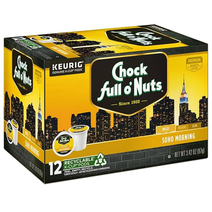 Chock Full o'Nuts Soho Morning Coffee, Mild Roast, Compatible with K-Cup Pods, 12 CT (Pack of 4)