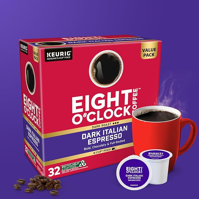 Eight O'Clock Coffee Dark Italian Espresso Coffee, Keurig Single Serve K-Cup Pods, Dark Roast, 32 Count