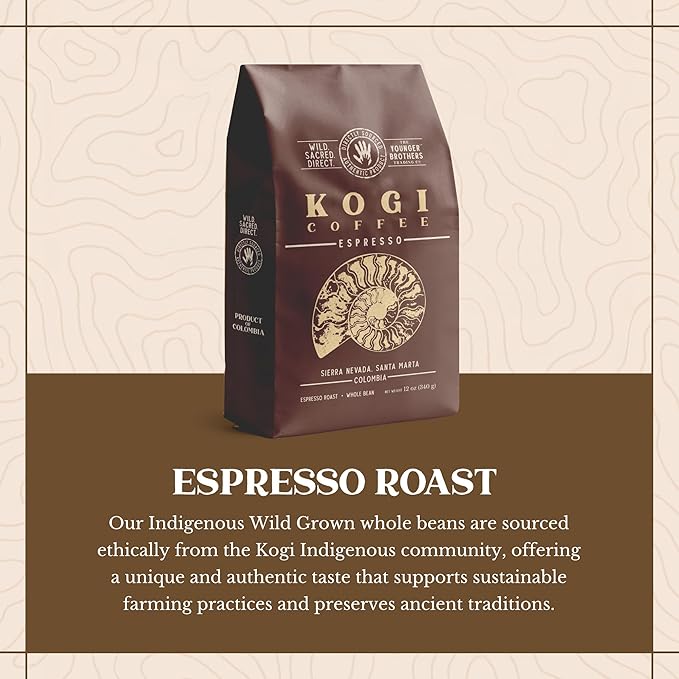 The Younger Brothers Trading Co. Kogi Coffee | Indigenous Wild Grown Whole Bean | Ethically Sourced Single Origin Colombian Coffee | Kogi Espresso Roast (1kg / 35.2oz bag)