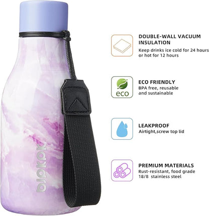 BJPKPK Insulated Water Bottles, 12oz Stainless Steel Metal Water Bottle with Strap, BPA Free Leak Proof Jugs, Mugs, Flasks, Reusable Thermal Flasks for Sports & Travel, Dawn