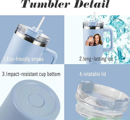ThermoThrill Ships Next Day, Personalized 40 Oz Tumbler with Handle and Straw Custom Tumbler with Text Stainless Steel Mug Birthday Gifts for Women