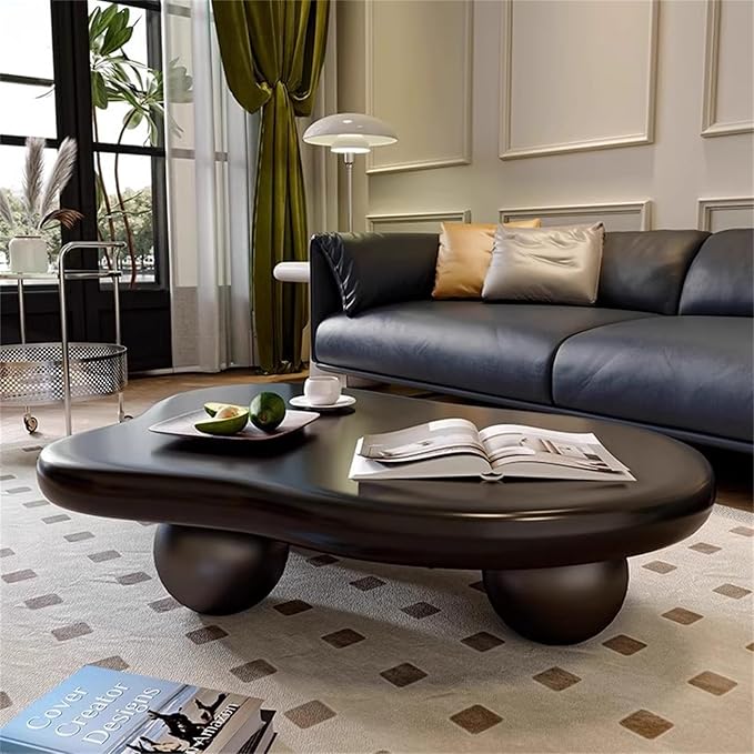 Cloud Coffee Table, Modern Coffee Table for Living Room Apartment, Cartoon Irregular Indoor Tea Table, Cute End Table with Ball 3 Legs, Easy Assemble,Black l47.2