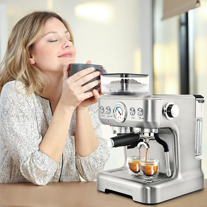 CASABREWS 5700Gense Espresso Machine with Grinder, Barista-Style Cappuccino Maker with Milk Frother Steam Wand, Professional Coffee Maker with Removable Water Tank for Cappuccinos and Lattes
