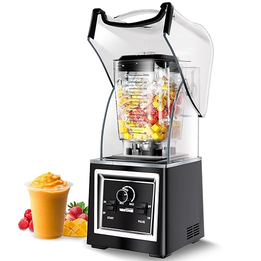 Wantjoin Professional Grade Blender - Soundproof & Quiet Commercial Blenders, Removable Shield, 2000W Watte, 67 Oz Capacity - and Frozen Drinks(Black)