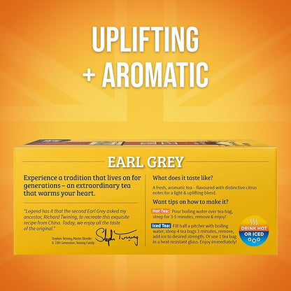 Twinings Earl Grey Black Tea Individually Wrapped Bags, 100 Count (Pack of 1), Flavoured with Citrus & Bergamot, Caffeinated, Enjoy Hot or Iced, 100 Teabags