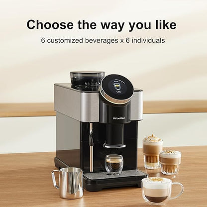 Dr.coffee H1 Fully Automatic Espresso Maker, Bean To Cup Coffee Machine, Espresso Coffee Machine With Steam Wand, 6 Customized Beverages For Home Use, Piano Black