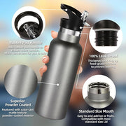 Volhoply 17oz Kids Insulated Water Bottle,Stainless Steel Water Bottles with Straw Lid,Double Wall Vacuum Metal Cups Water Bottle,Reusable Sports School Water Flask Keep Hot & Cold (Cold Grey,1 Set)