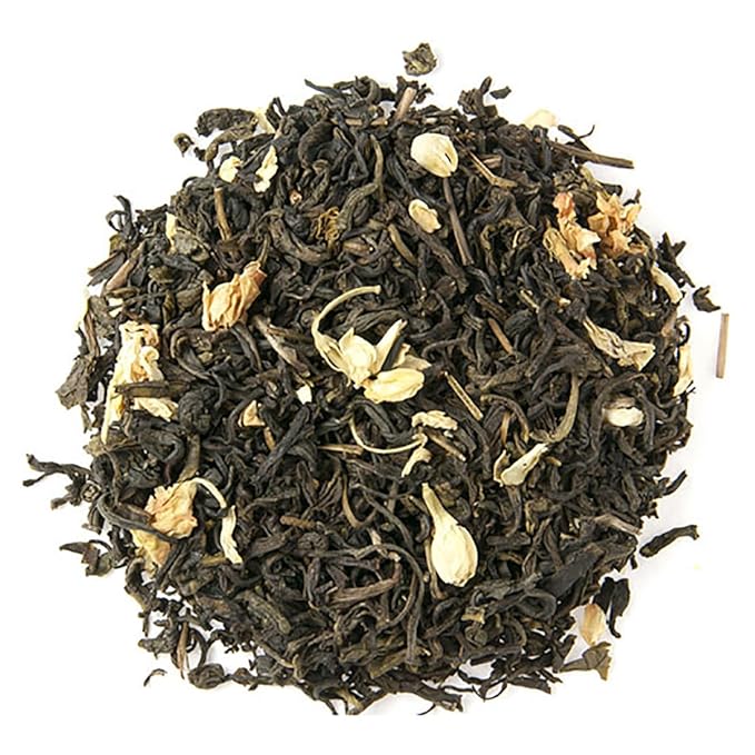 Jasmine with Flowers Green Tea | Loose Leaf Green Tea from Fujian Province | Fragrant Floral Aroma | Light & Smooth Steamed Tea | 4oz Resealable Pouch | Relaxing Herbal Tea | Natural Jasmine Scent