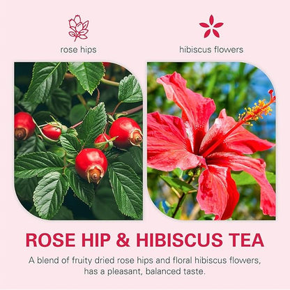 WT WEETEE Rosehips Hibiscus Tea Bags, Made with Rosehip & Hibiscus Flowers, Natural Caffeine-free Herbal Tea 2.5g x 60 Counts