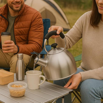 Creative Home 2.6 Qt Heavy-Duty Stainless Steel Whistling Tea Kettle, Durable Heat‑Efficient Water Boiler with Steam Whistle and Heat-Resistant Handle, Induction‑Safe Kitchen Pot and Stylish Gift