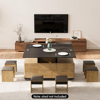 homary Modern 47" Lift-Top Coffee Table, Black & Walnut with 3 Drawers, 2 Open Storage Compartments, Hidden Cabinet, Convertible Dining Office Table for Living Room Small Spaces