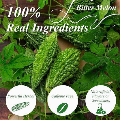 WT WEETEE Bitter Melon Tea Bags, Zero Sugar Tea, 100 Count Made with 100% Pure Natural Bitter Melon, Caffeine-free Momordica Charantia Tea