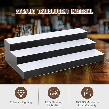 FAHKNS LED Lighted Liquor Bottle Display, 3 Tiers 24 Inch LED Liquor Shelves with RF Remote, Liquor Bottle Accessories Shelf for Home Bar, 16 Static Colors 4 Dynamic Mode