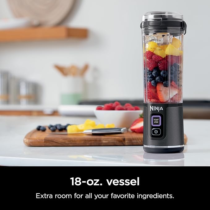 Ninja Blast Portable Blender, Cordless, 18oz. Vessel, Personal Blender For-Shakes and Smoothies, BPA Free, Leakproof-Lid and Sip Spout, USB-C Rechargeable, Dishwasher Safe, Metallic Black, BC151MB
