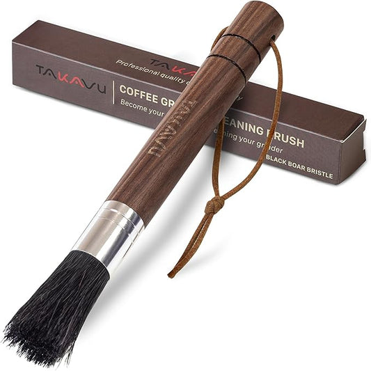 Takavu Coffee Grinder Cleaning Brush, Barista Brush with Black Boar Bristle, Espresso Machine Cleaner Tool, Brista Dusting Accessories Used on Group Heads, Shower Screen, Portafilter, Scoop, Tamper
