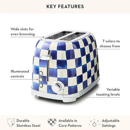 MACKENZIE-CHILDS 2-Slice Toaster, Decorative Toaster for Kitchen, Blue-and-White Royal Check
