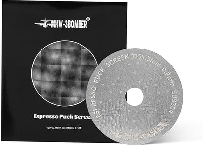 MHW-3BOMBER 58.5mm Espresso Puck Screen with Round Hole Metal Espresso Filter 0.8mm Thickness Coffee Filter for La Marzocco/Gaggia FG5586-OS