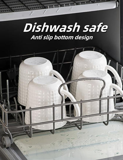 Ceramic Coffee Mugs 15 oz, Large Waffle Embossed Mug Set, Coffee Cups for Latte, Cappuccino, Cocoa, Tea, Mocha, Milk, Housewarming Wedding Present,Microwave & Dishwasher Safe - Set of 4 (White)