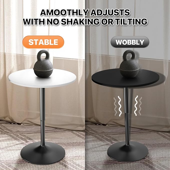 Magshion 23.5'' Round Adjustable Height Wood Bar Pub Table Adjustable Range 27.5"-36" Living Room Dining Room Bar Cocktail Table (White Black)