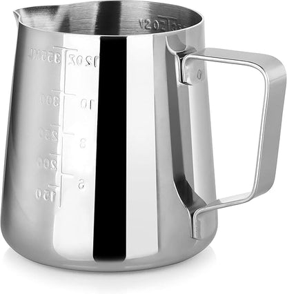 New Star Foodservice Commercial Grade Stainless Steel 18/8 Frothing Pitcher (12-Ounce (Combo Set))