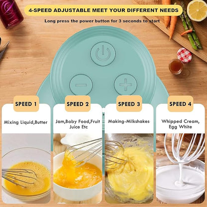 4-in-1 Frother Wand, Handheld Frother, Coffee Frother Handheld, Electric Whisk, Milk Frother Wand for Coffee, Matcha, Electric Hand Mixer, Mini Onion Chopper 10Oz, Small Cordless Hand Blender, 4 Speed