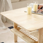 Load image into Gallery viewer, Kmax Coffee Table with Storage, Farmhouse Wood Living Room Tables Rectangular Center Table with Rope Woven/Rattan Storage Shelf for Living Room Reception - Natural Color