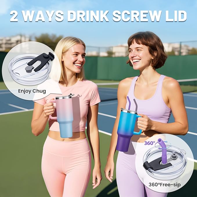 Insulated Tumbler Cups for Hot and Cold - 40 oz Travel Mug with Handle, Spill Proof Straw and Spout Lid, Leak Resistant Stainless Steel Water Bottle Keep Cold-34H, Dishwasher Safe