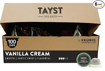 Tayst Coffee Pods, Vanilla Cream Medium Roast, K Cups Compatible with Keurig Coffee Maker, Sustainable Single Serve, Pack of 100