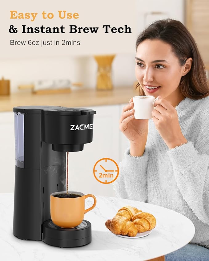 Single Serve Coffee Maker for K Cups&Ground Coffee with Milk Frother, 3 in 1 Small Single Cup Coffee Machine, 28oz Water Thank, 6 to 14 oz Brew Sizes