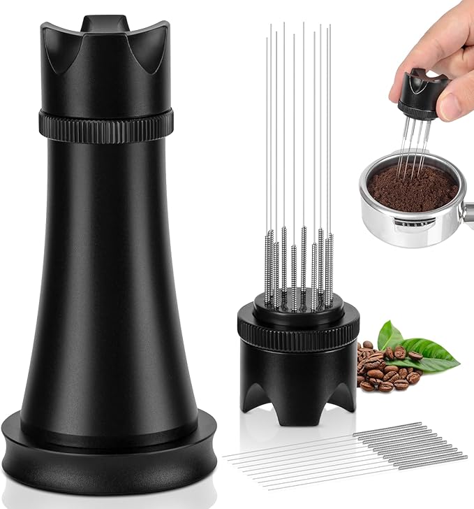 WDT Tool Espresso Distribution Tool, Espresso Stirrer Tools Coffee Distributor, Espresso Machine Accessories, 10×0.4mm Needles with Extra 10 Replaceable Needles for Barista (Matte Black)
