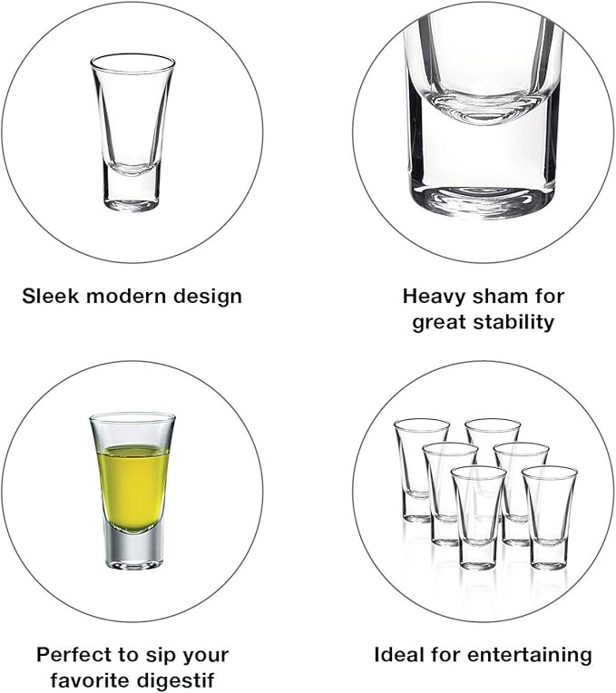 Bormioli Rocco Dublino Collection Shot Glasses - Set of 6 Clear Shot Tumblers With Heavy Base – 2-Ounce Shooter Glass For Spirits & Liquors – Classic European Design Drinkware For Bar, Pub & Home Use